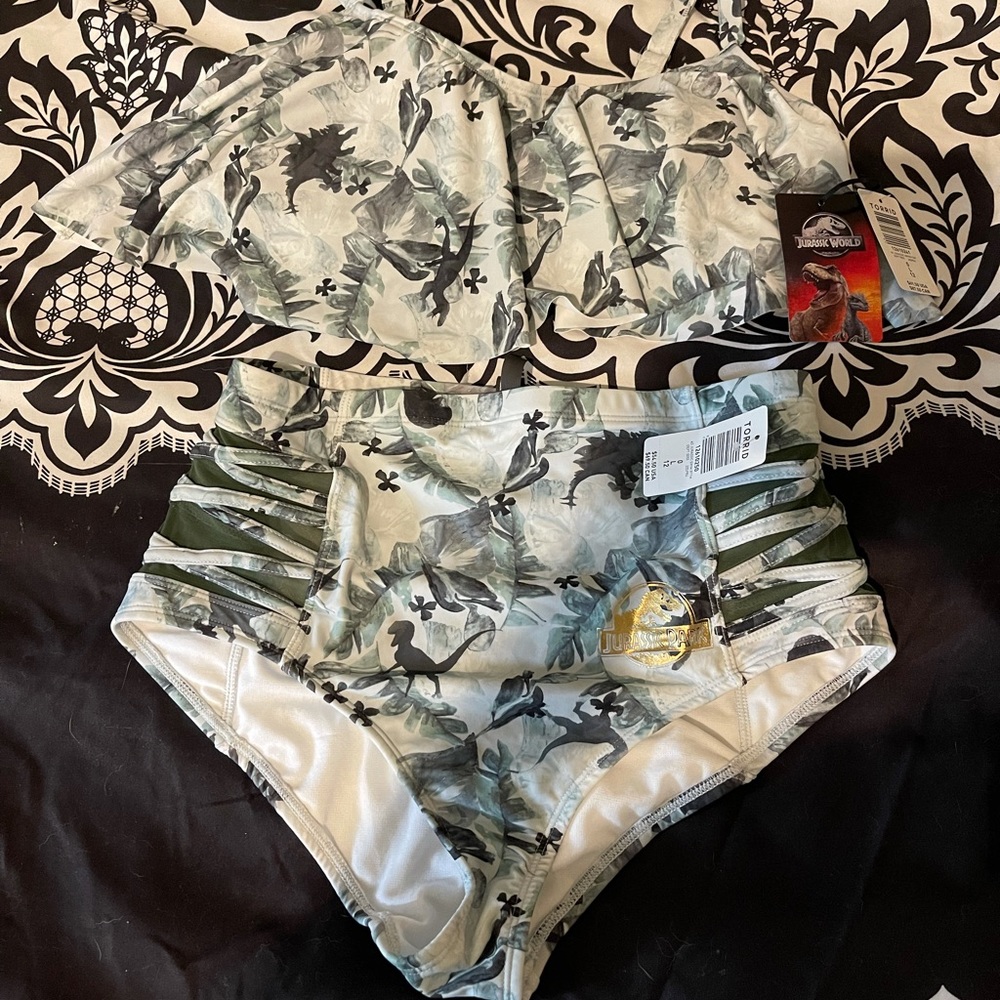 Torrid Jurassic park high waisted flounced swim